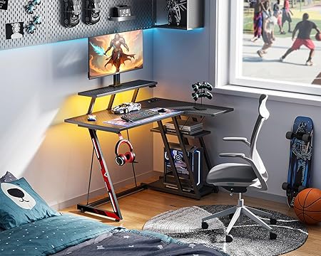 L-vormig gamingcomputerbureau met opbergrek