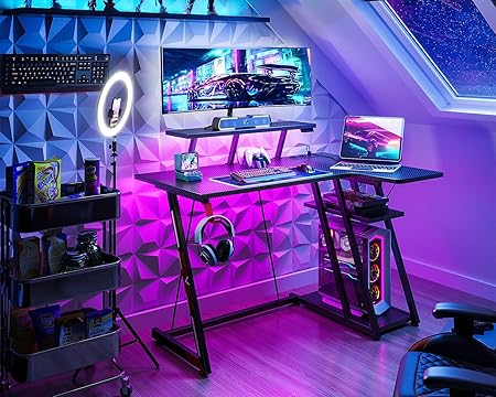 L-vormig gamingcomputerbureau met opbergrek